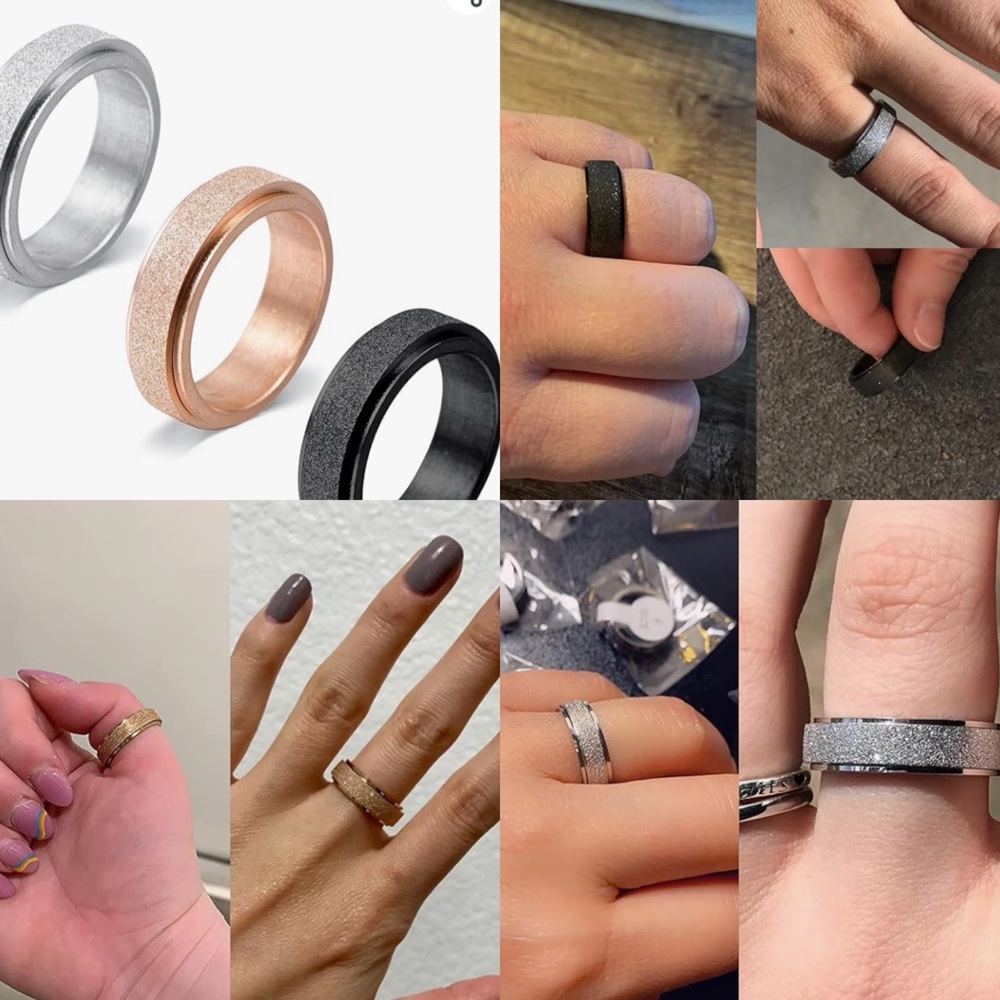 FIDGET SPINING RING UNISEX -SILVER, GOLD, BLACK TITANIUM ANXIETY STRESS size 8